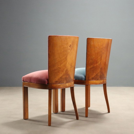 Set vintage stoelen met gekleurd fluweel – Eetkamerstoelen, Wood (photo 9 of 12)