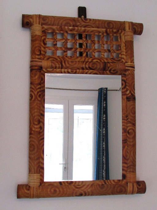 Pair of mirrors, bamboo and woven wicker