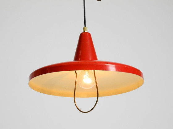 Image 1 of Pendelleuchte aus rotem Aluminium im Mid-Century-Modern-Stil, höhenverstellbar, Italien, 1950