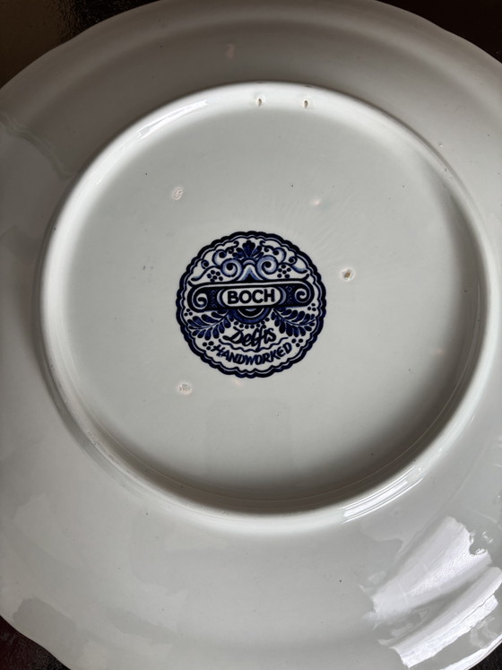 Image 1 of Set aus 2 großen Delfter-blauen Dekortellern (BOCH 40 cm), ca. 1930–1960