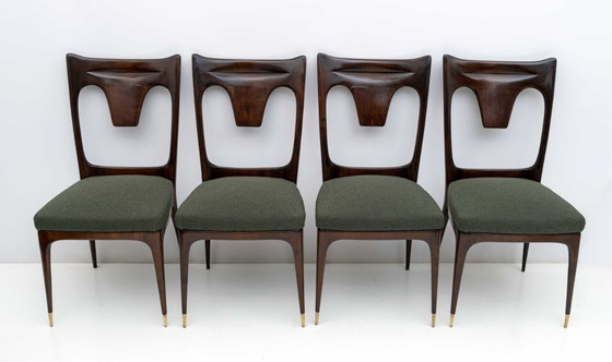 Image 1 of Ico & Luisa Parisi MidCentury Modern Italian Walnut and Bouclè Dining Chairs 50s
