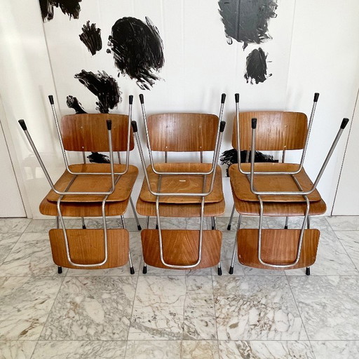 6 sillas Gispen vintage de A.R. Cordemeijer, estilo moderno de mediados de siglo, industrial, retro.
