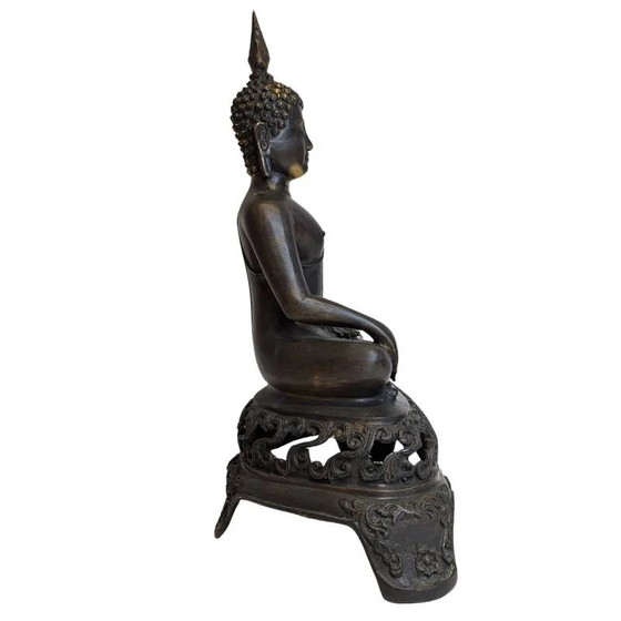 Large Vintage Bronze Thai Buddha Statue - 45cm Sukhothai Style – Sculpture (photo 3 of 10)