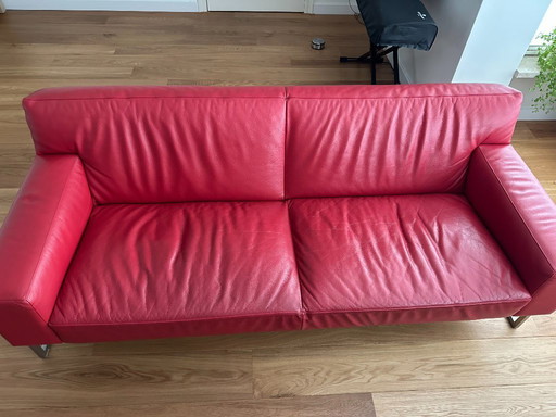 Leolux Adartne 2.5-seater sofa / red leather with stainless steel