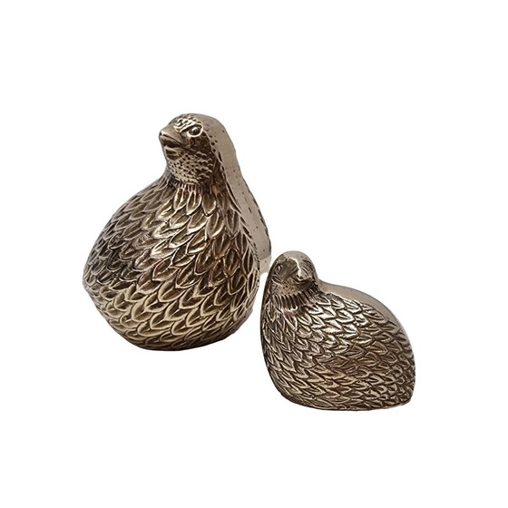 Image 1 of Mid Century Satz von 2 Wachteln aus Messing