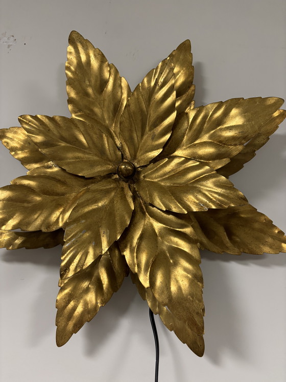 Image 1 of Lampada da parete a forma di fiore fiorentino dorata, W. Müller Monaco (anni '60)
