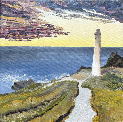 Still standing - phare en bord de mer - peinture figurative, style impressionniste