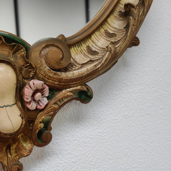 Image 1 of Miroir rond vintage baroque, brocante, rococo, miroir de cheminée