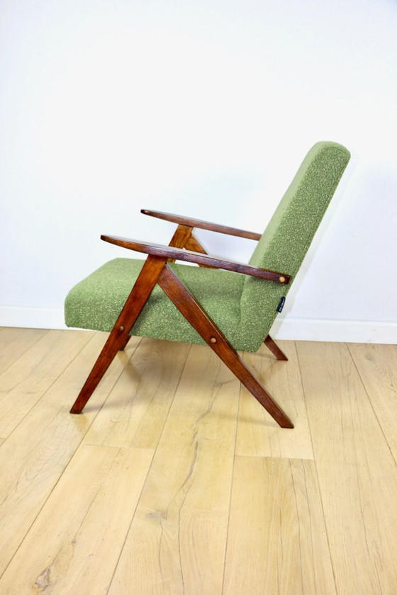 Image 1 of Vintage armchair B-310 VAR green boucle dark structural wood 1970s