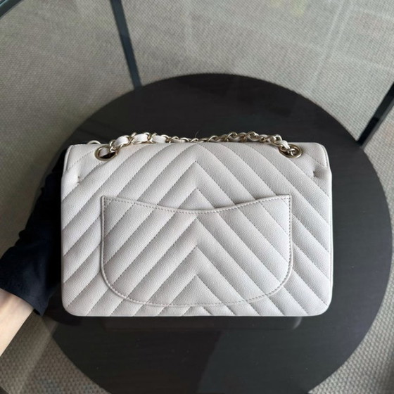 Image 1 of Chanel Classic Flap Small - Caviar 23CM Chevron Cream White Gold Hardware Series 26