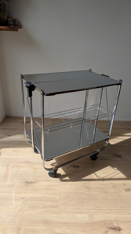 Küchenwagen aus Chrom, Servierwagen im Mid-Century-Stil