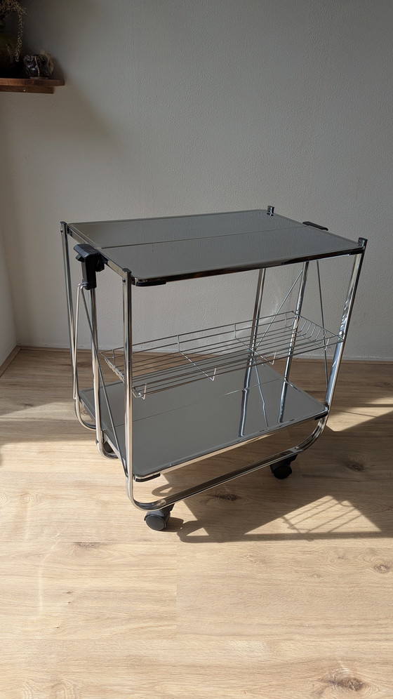 Image 1 of Küchenwagen aus Chrom, Servierwagen im Mid-Century-Stil