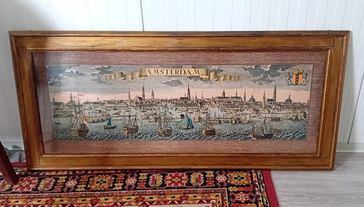 Gravure en couleur du vieux Amsterdam