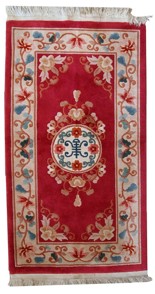 Alfombra china Art Déco vintage hecha a mano, 77 cm x 139 cm (2,5' x 4,5'), década de 1970 - 1C442