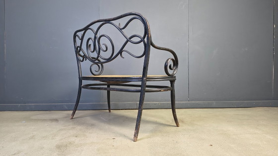 Image 1 of Jugendstil-Sofa Nr. 2 aus gebogenem Holz und Rohrgeflecht von den Gebrüdern Thonet, Österreich, 1900er Jahre