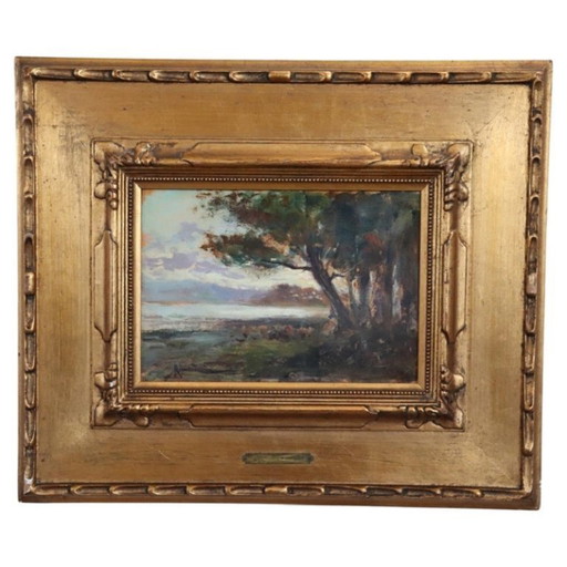 Paysage d'Ischia, peinture à l'huile sur panneau, Italie, début du XXe siècle