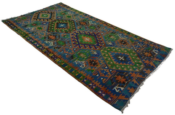 Tappeto Kilim anatolico vintage 325x165 cm – Grande tappeto geometrico colorato in lana tessuto a mano a (photo 5 of 10)