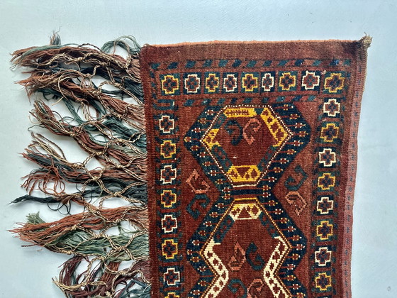 Tappeto orientale vintage, Lana tessuta a mano, Anni '50-'60, Decorazioni murali, Marrone (foto 7 di 7)