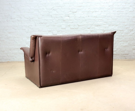 Image 1 of Afra and Tobia Scarpa Design Mid-Century Italian Design Chocolate Brown Leather Two Seat Sofa, Model Lauriana for B&B Italia.