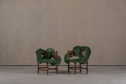 Vintage Bobbin Chairs, reimagined By Corina Olaru, Holland 1930s Set of 2