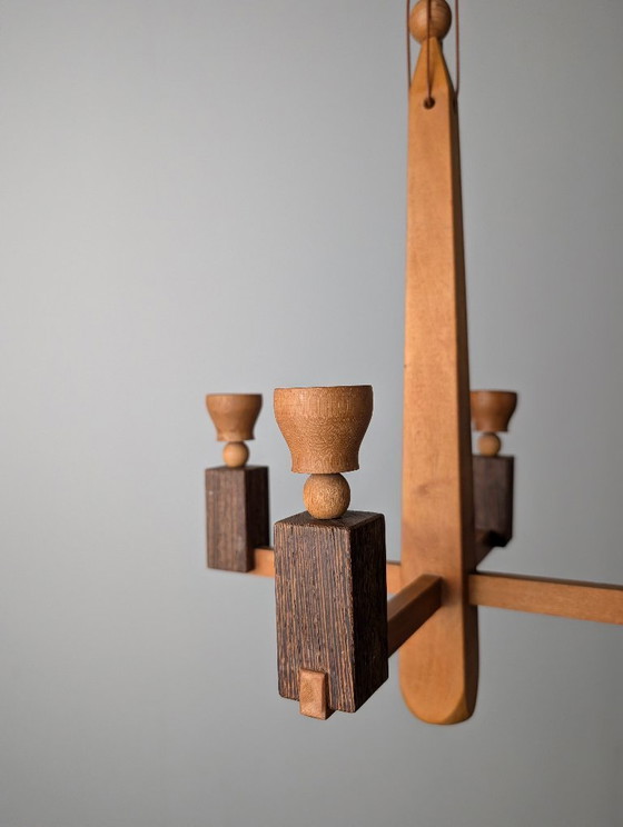 Image 1 of Danish Art Deco Style Wooden Candle Chandelier, 1970s