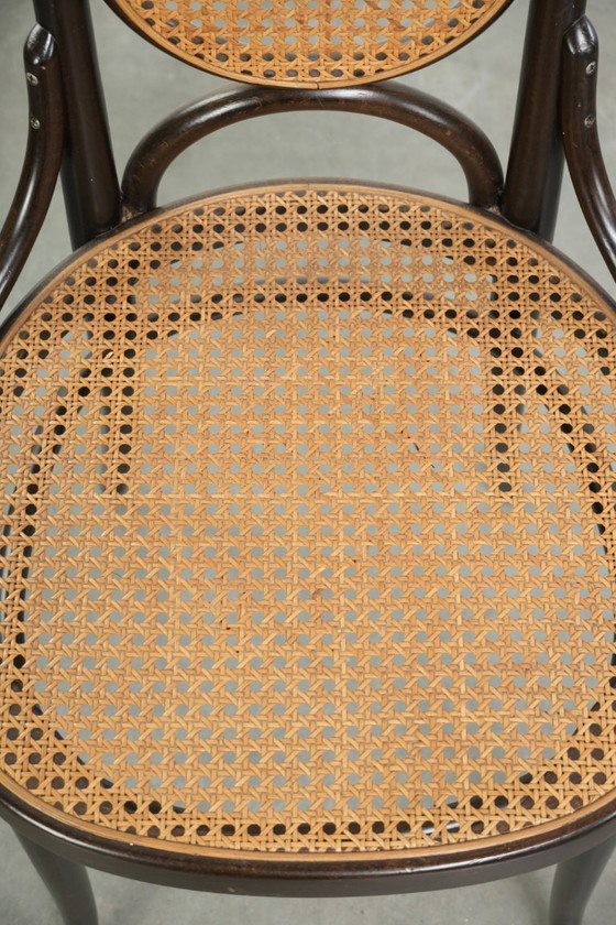 6x Original Vintage Thonet Long John Design Dining Chair / Bistro Chair With Webbing – Wood, Klassiek (photo 5 of 17)