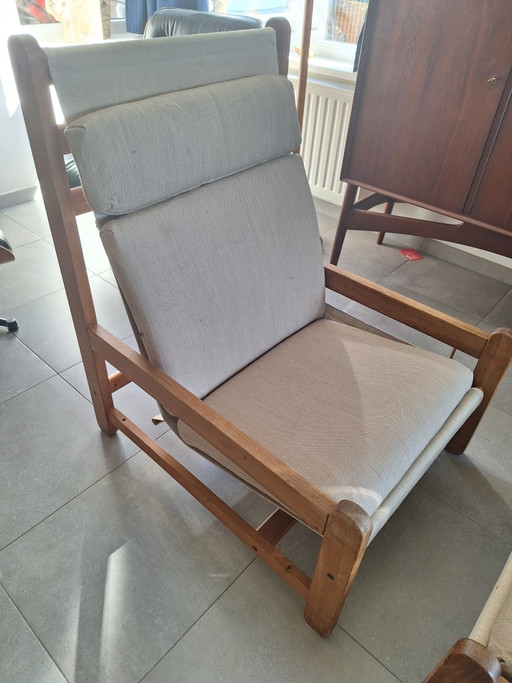 Poltrona lounge N. Eilersen + pouf 1969 – fauteuils, Wood, Canvas (photo 2 of 7)