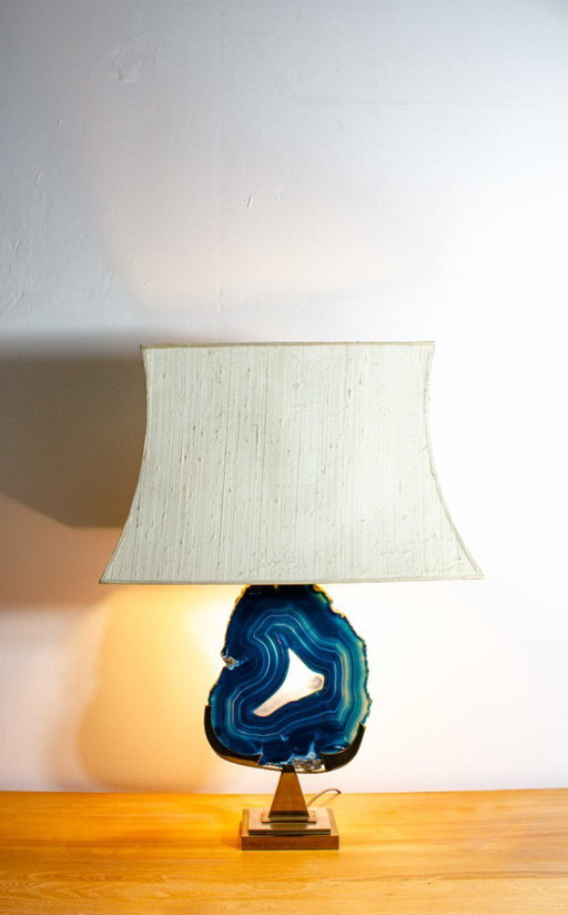 Fine brass & blue agate stone lamp