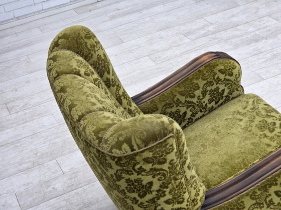 Image 1 of Fauteuil relax danois des années 1950, revêtement en velours, bois de chêne.