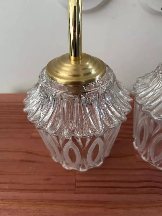 Image 1 of Pair Of Vintage Chiselled Glass Wall Sconces