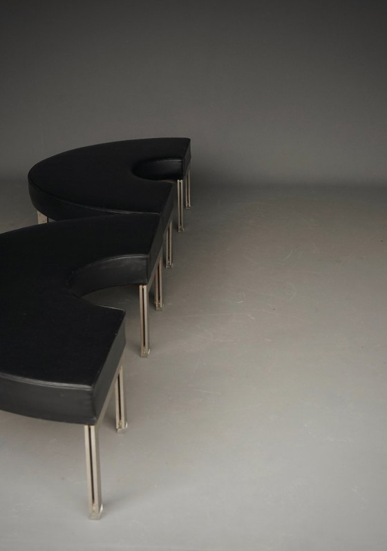 Mid-Century Round Modernist Benches. 1960s. Set of 2 – Metal, Plastic (photo 5 of 23)