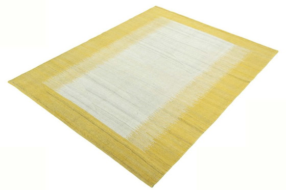 Image 1 of Moderne handgeweven design kelim - 200 x 155 cm - Wollen vloerkleed in geel & crème