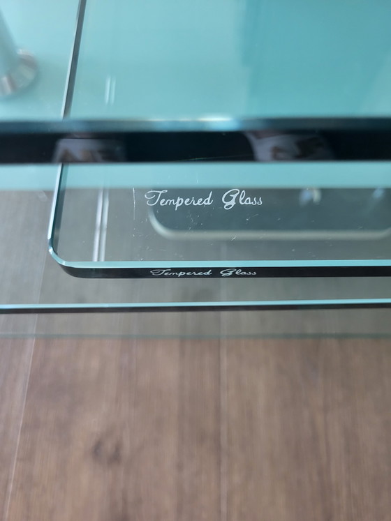 Extraordinaria mesa de centro de cristal extensible de 80 a 155 cm. – Mesas de centro, Glass, Metal (photo 9 of 10)