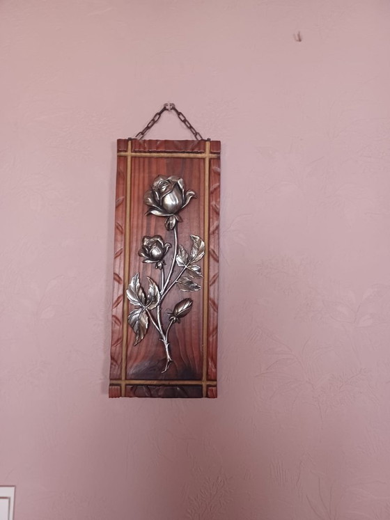 Pannello murale vintage in legno con rosa in metallo (43x18 cm) – Decorazioni murali, Wood (photo 7 of 8)