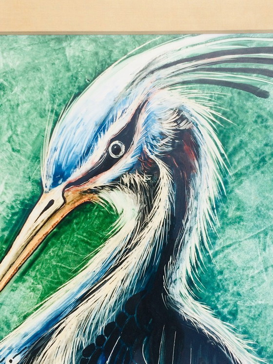 Image 1 of J. Vallès: ' Heron ' 70s Mixed media * 70s Vintage *