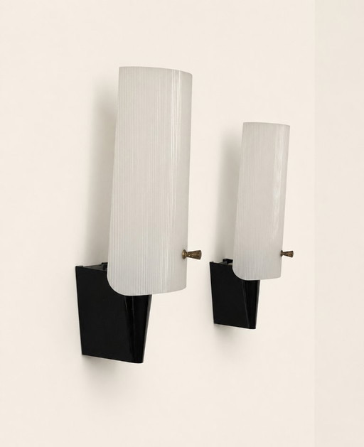 Pair of vintage wall sconces, black ABS and Perspex, France, 1970