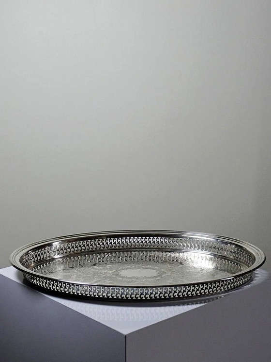 Grande vassoio argentato Alexandre Gelb Paris, vintage anni 1960-1970., Accessori da tavola, Metallo (foto 4 di 15)
