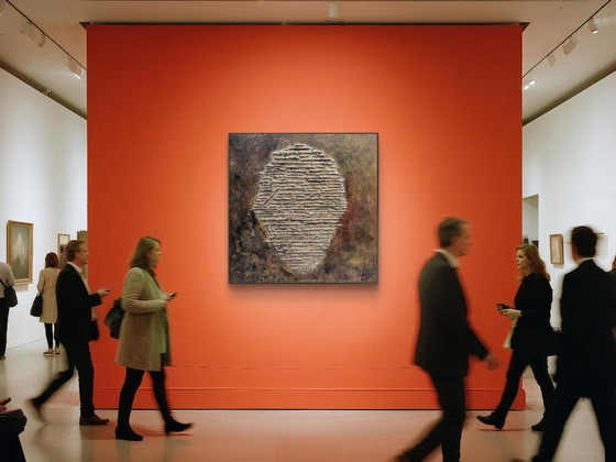 Image 1 of Líneas y Rostros – Objeto Escultórico de Pared con Relieve Crudo (121 × 121 × 4 cm)