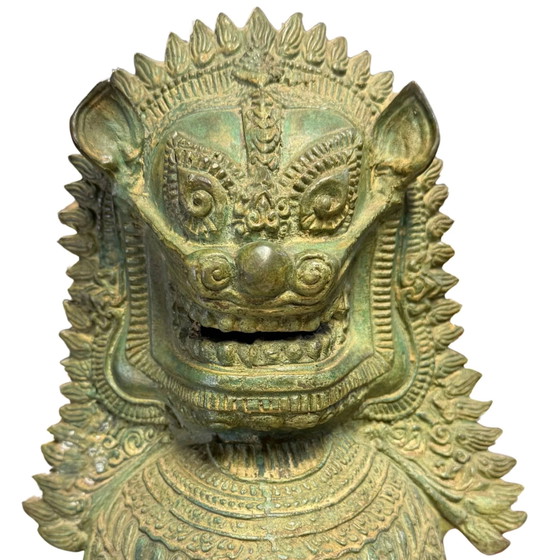 Coppia di Leoni del Tempio Singha Monumentali - Antichissimi Guardiani della Casa - 7,4 kg Bronzo – Sculture (photo 10 of 10)