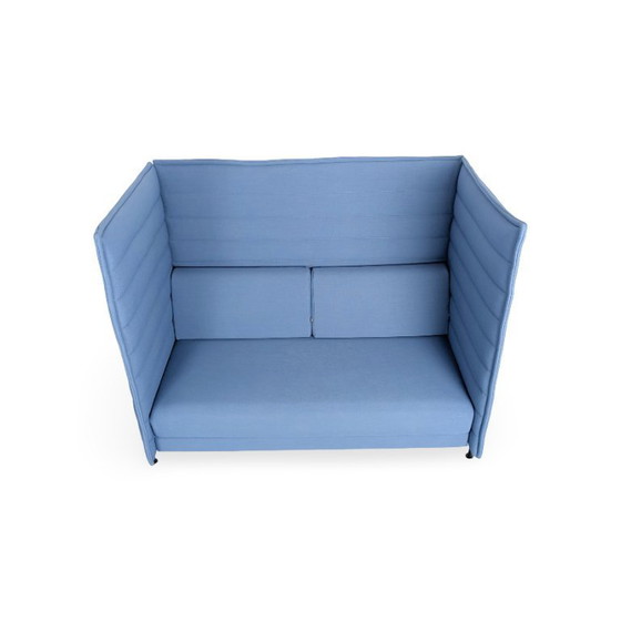 Image 1 of 4x Original Vitra Alcove Highback Zweisitzer Sessel blau Bürosofa