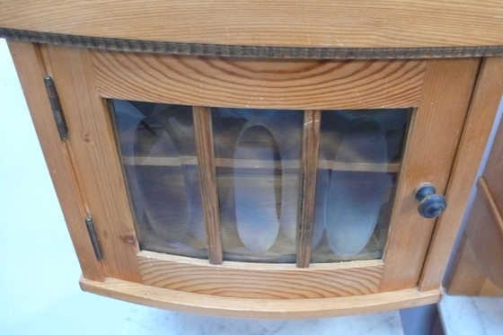 Image 1 of 2 Biedermeier Nachttische mit Vitrinen-Aufsatz um 1870, Naturholz + Facettenglas