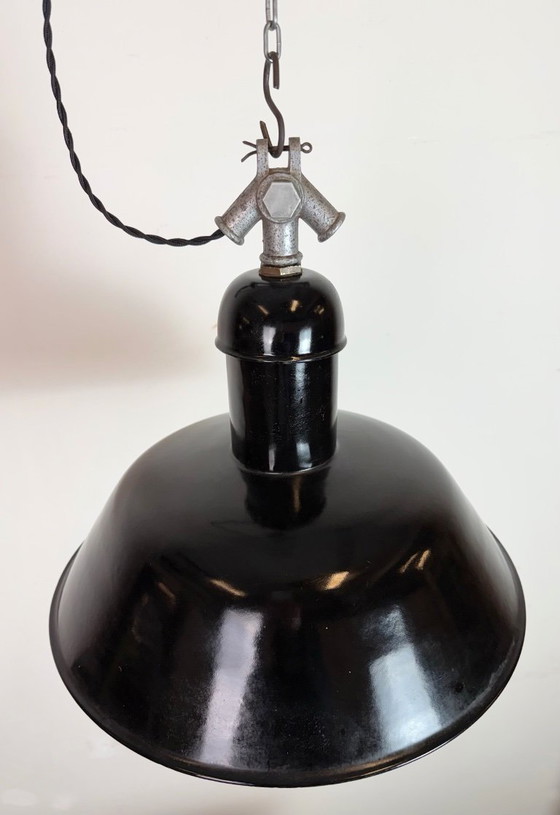 Image 1 of Black Enamel Industrial Pendant Lamp from AEG, 1930s