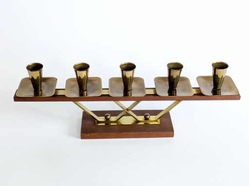 Midcentury Teak and Brass Candelabra for 5 candles | Germany, 1960s