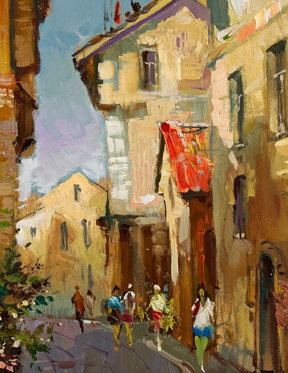 Image 1 of Original Oil Painting Summer Street Landscape Summer walk around the city