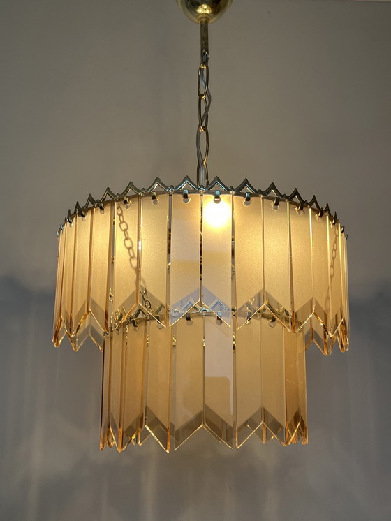 Image 1 of Vintage 60’s Glazen Panelen Platen Hanglamp Kristal