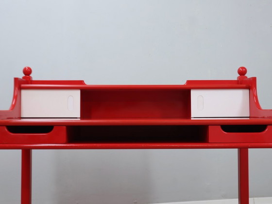 Image 1 of Scrivania vintage laccata rossa design rustico italiano anni '60