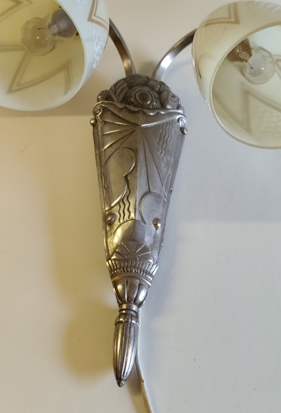 Art Deco Wall lights in bronze and glass - mid-20th century, Silver (photo 11 of 15)