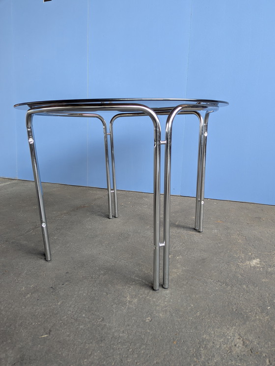 Image 1 of Vintage chrome & glass dining table