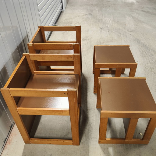 2x Silla infantil vintage de diseño sueco, silla y mesa de crecimiento