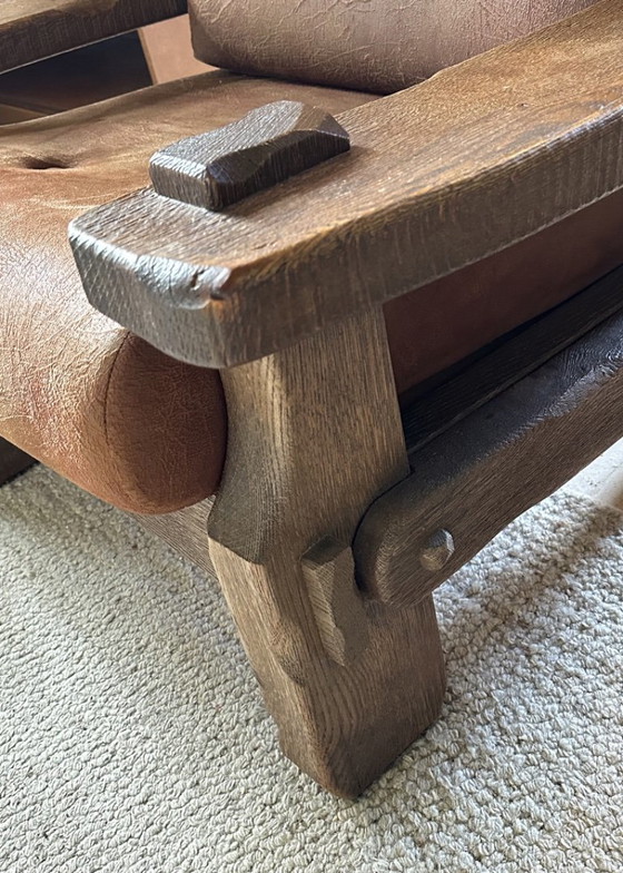 Rustieke houten zitgroep met bruine bekleding, Zithoek, Textiel, Rustic (foto 11 van 15)
